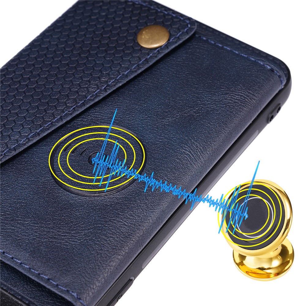 Kickstand Card Slots Design PU Leather Coated TPU Case with Built-in Metal Sheet for Realme C21Y - Blue-7