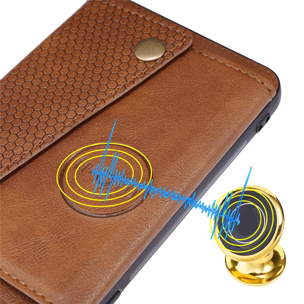 Kickstand Card Slots Design PU Leather Coated TPU Case with Built-in Metal Sheet for Realme C21Y - Light Brown-7