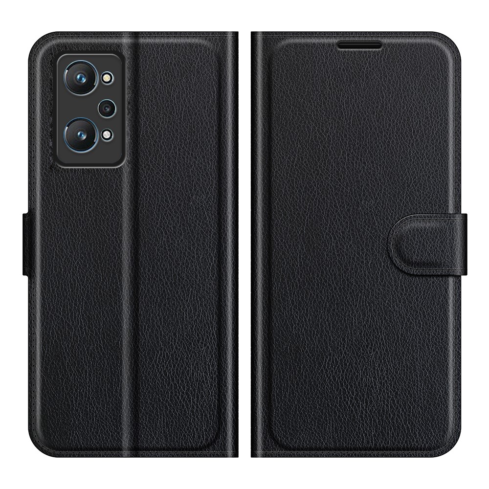 Shock-resistant Litchi Texture Folio Flip Magnetic Closure PU Leather Stand Case Wallet Phone Cover for Realme GT Neo2 - Black-1