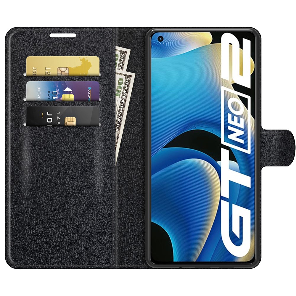 Shock-resistant Litchi Texture Folio Flip Magnetic Closure PU Leather Stand Case Wallet Phone Cover for Realme GT Neo2 - Black-4