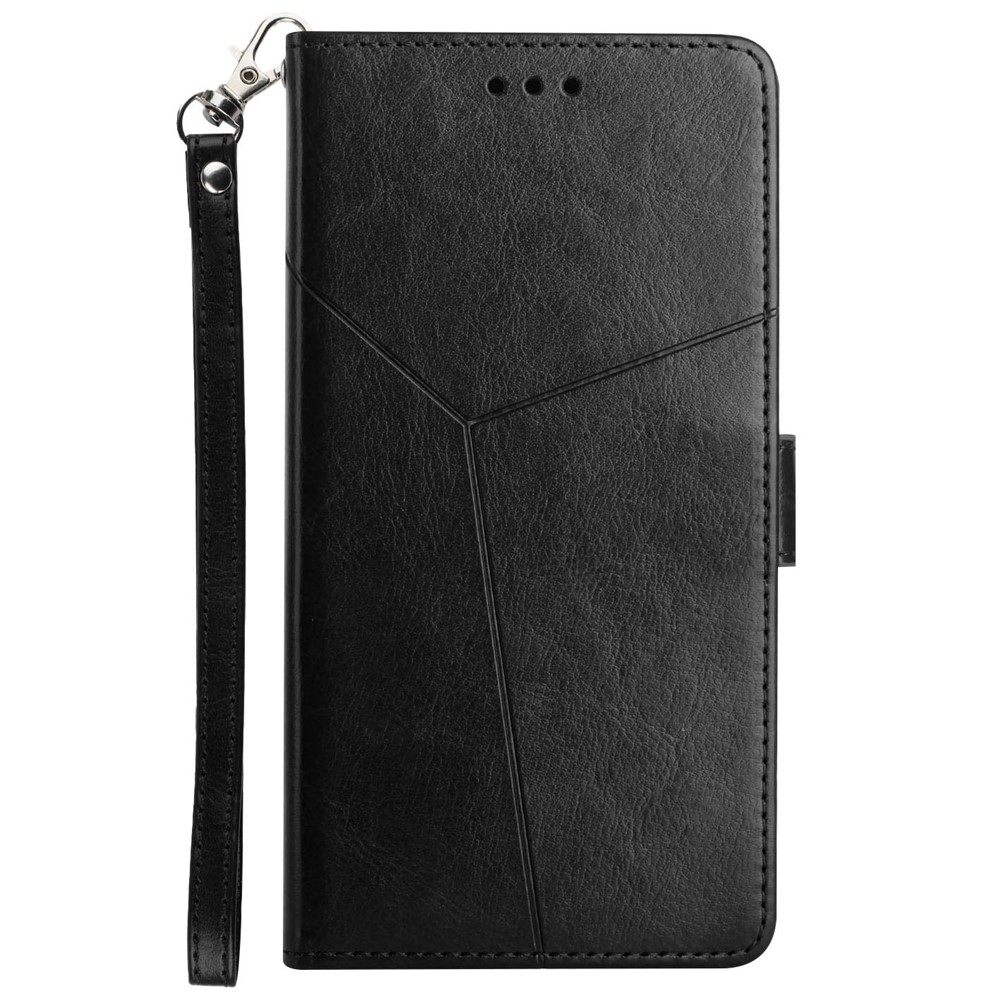 4 Corners Anti-fall Y-Shaped Lines Imprinting PU Leather + Soft TPU Inner Shell Wallet Stand Phone Cover for Realme 8i - Black-8