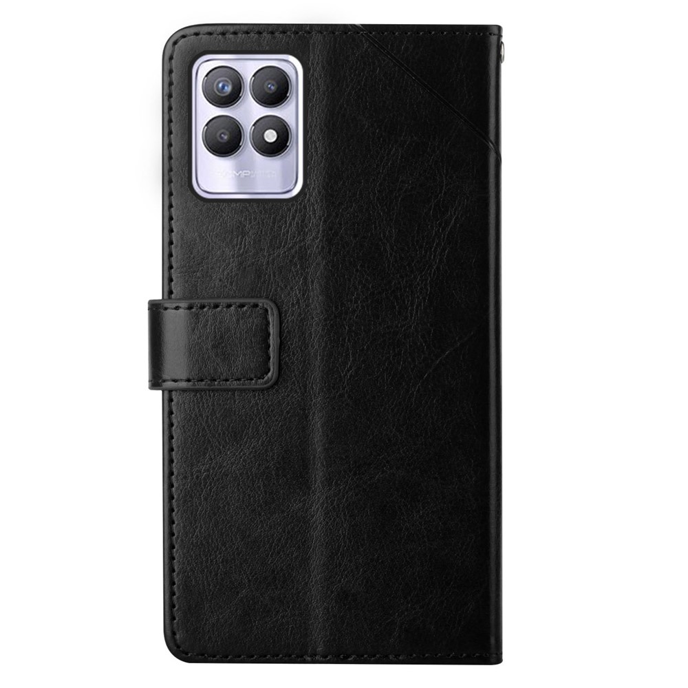 4 Corners Anti-fall Y-Shaped Lines Imprinting PU Leather + Soft TPU Inner Shell Wallet Stand Phone Cover for Realme 8i - Black-9