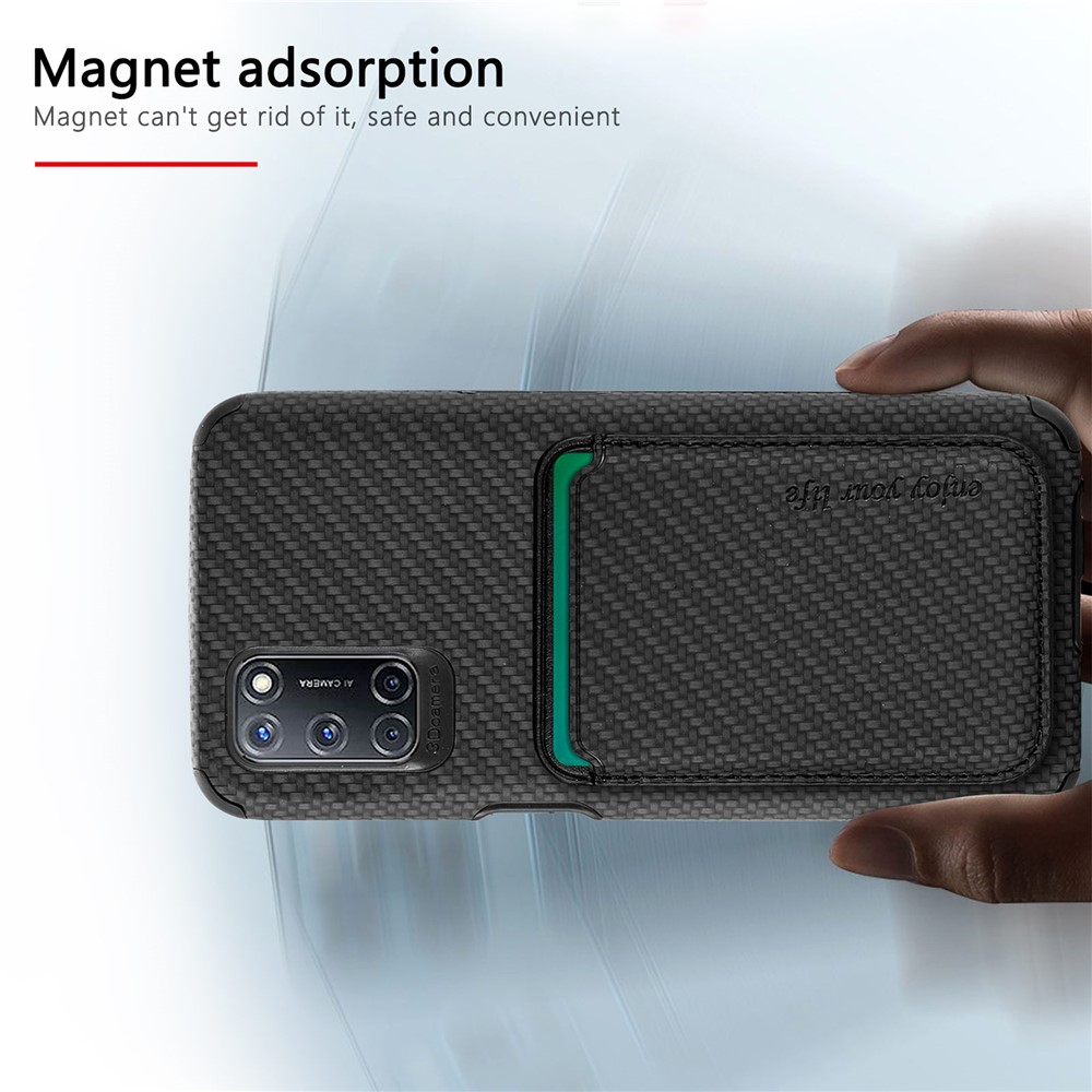 Carbon Fiber Texture Detachable 2-in-1 Magnetic Absorption Card Slot Light Slim Stylish PU Leather Coated PVC + TPU Phone Case for OPPO A52/A72/A92 - Black-3