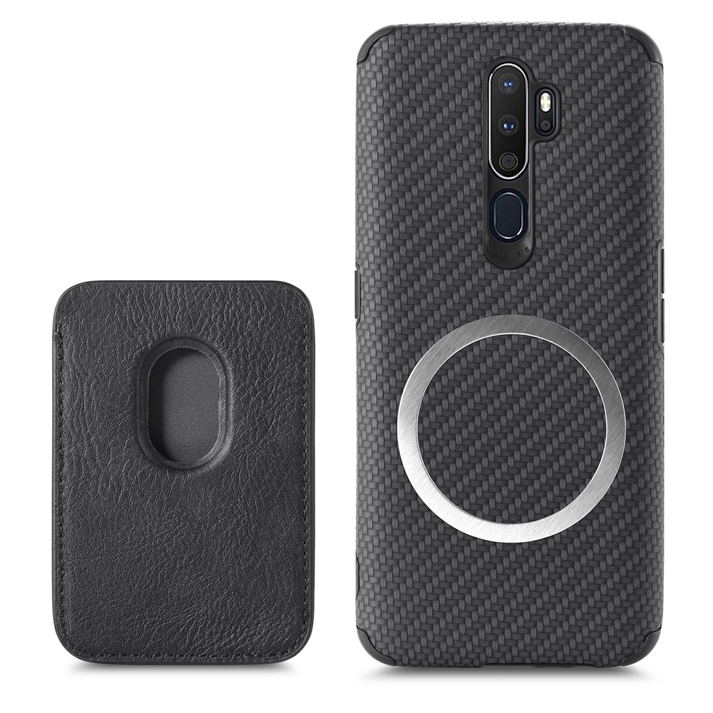 Carbon Fiber Texture Anti-Seismic Anti-Drop Detachable 2-in-1 Magnetic Absorption Card Slot PU Leather Coated PVC + TPU Phone Case for OPPO A5 (2020)/A9 (2020)/A11x - Black-1