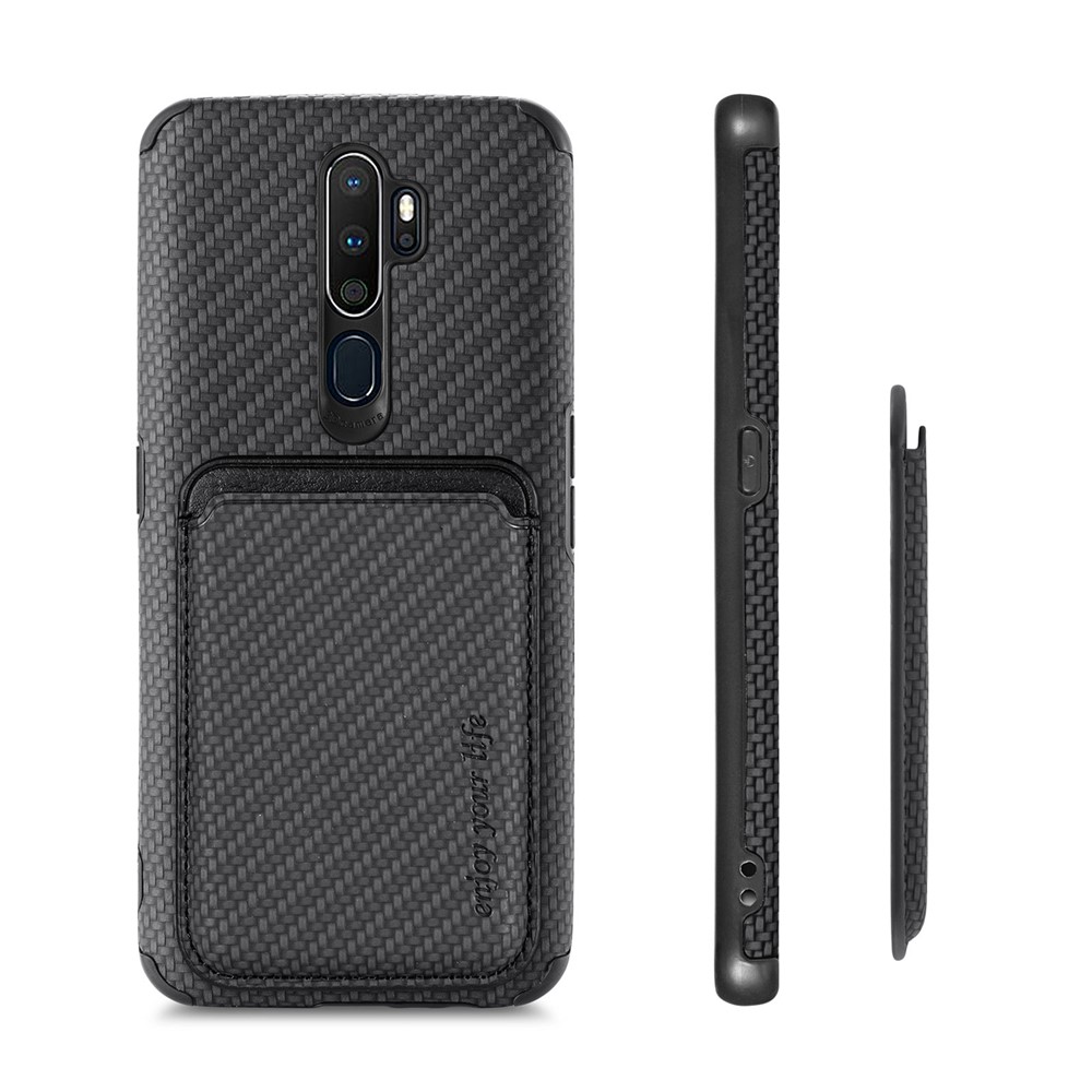 Carbon Fiber Texture Anti-Seismic Anti-Drop Detachable 2-in-1 Magnetic Absorption Card Slot PU Leather Coated PVC + TPU Phone Case for OPPO A5 (2020)/A9 (2020)/A11x - Black-10