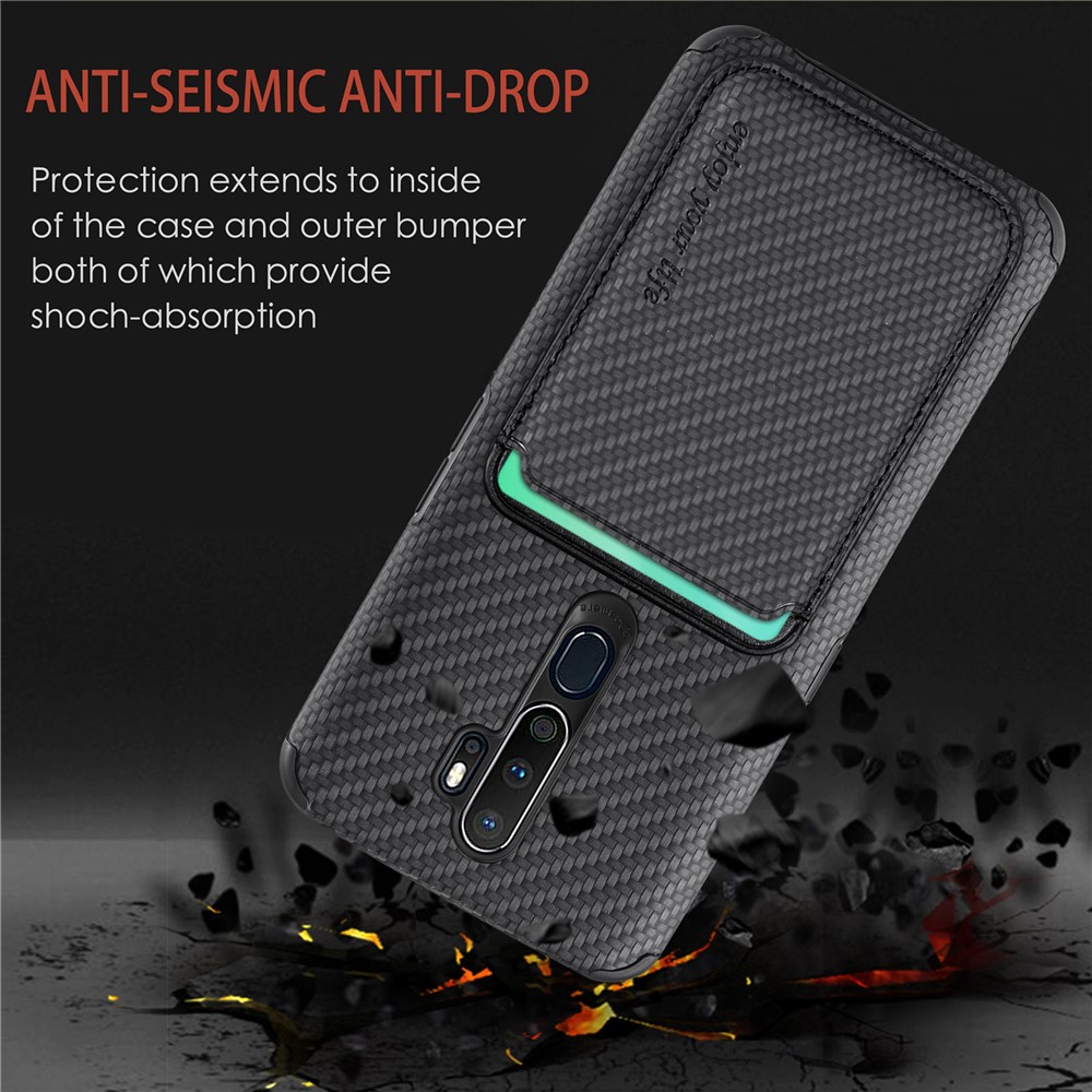 Carbon Fiber Texture Anti-Seismic Anti-Drop Detachable 2-in-1 Magnetic Absorption Card Slot PU Leather Coated PVC + TPU Phone Case for OPPO A5 (2020)/A9 (2020)/A11x - Black-4