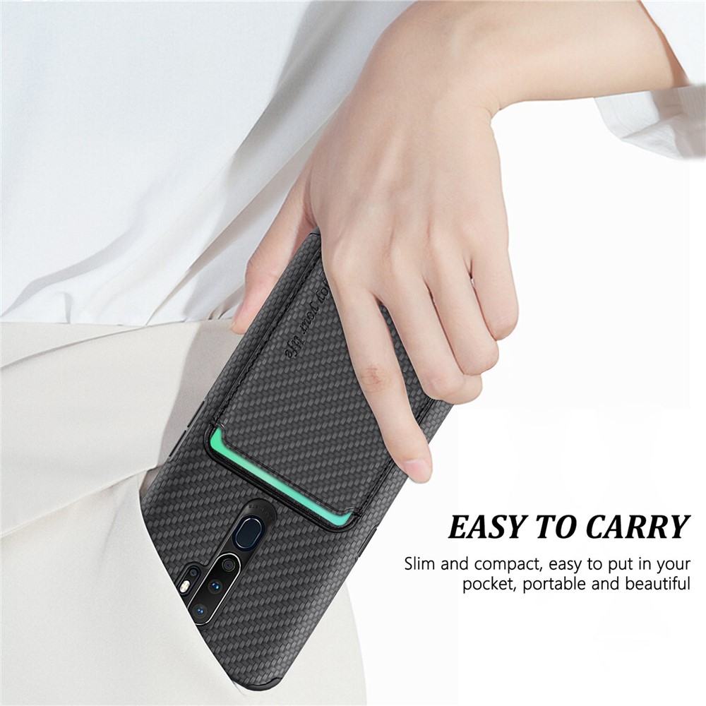 Carbon Fiber Texture Anti-Seismic Anti-Drop Detachable 2-in-1 Magnetic Absorption Card Slot PU Leather Coated PVC + TPU Phone Case for OPPO A5 (2020)/A9 (2020)/A11x - Black-5