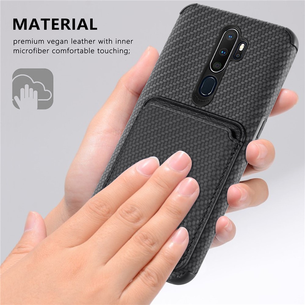 Carbon Fiber Texture Anti-Seismic Anti-Drop Detachable 2-in-1 Magnetic Absorption Card Slot PU Leather Coated PVC + TPU Phone Case for OPPO A5 (2020)/A9 (2020)/A11x - Black-6