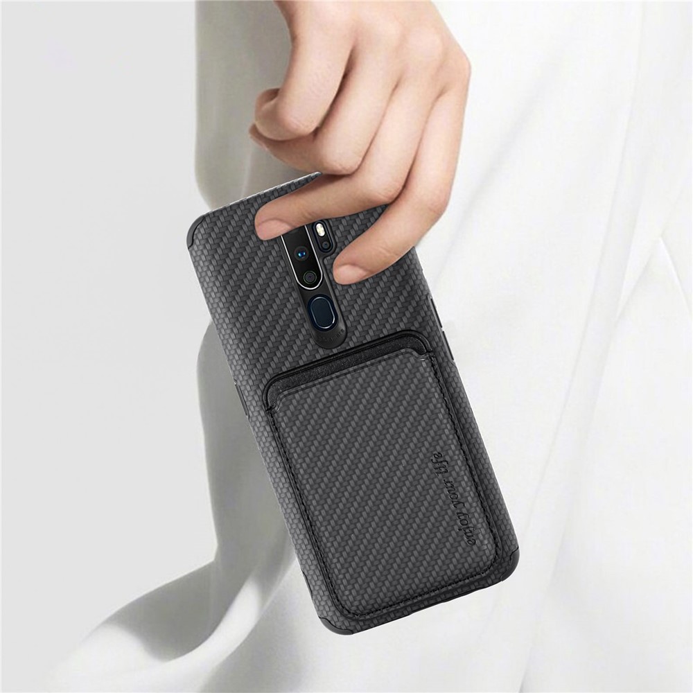 Carbon Fiber Texture Anti-Seismic Anti-Drop Detachable 2-in-1 Magnetic Absorption Card Slot PU Leather Coated PVC + TPU Phone Case for OPPO A5 (2020)/A9 (2020)/A11x - Black-8