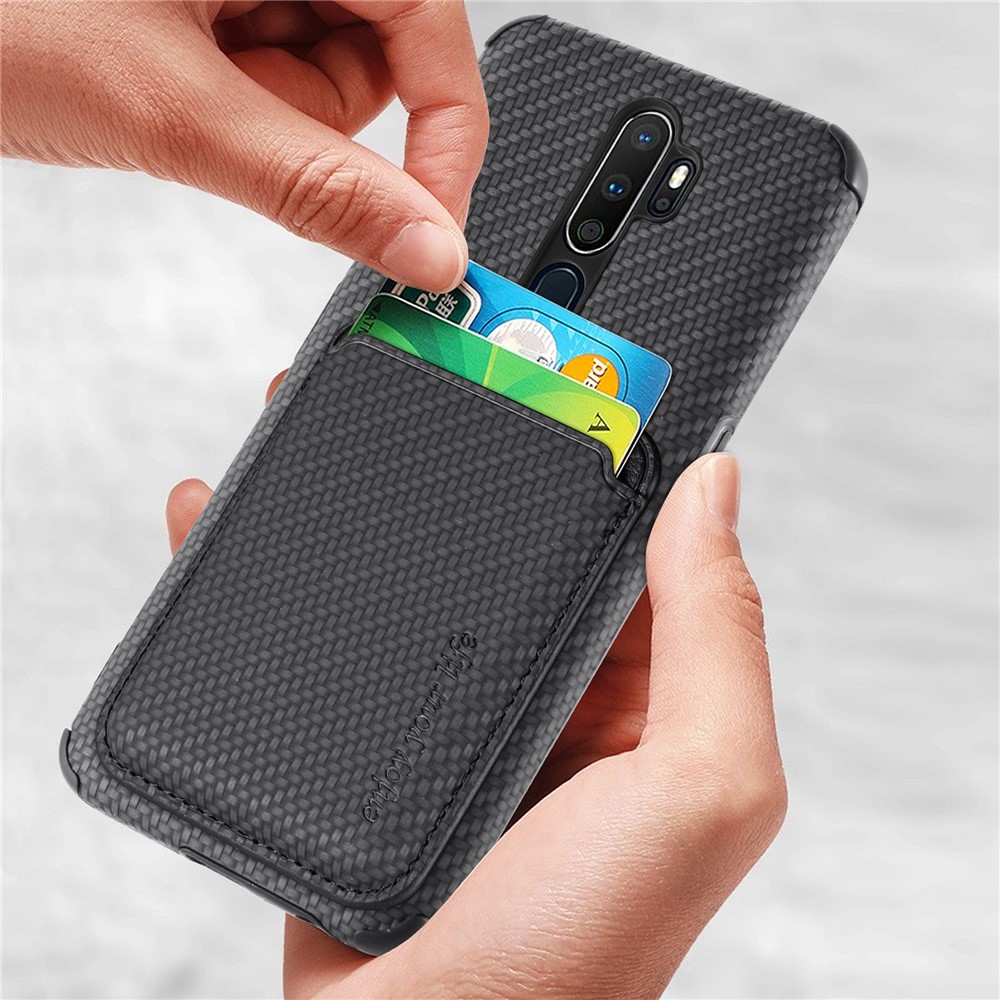 Carbon Fiber Texture Anti-Seismic Anti-Drop Detachable 2-in-1 Magnetic Absorption Card Slot PU Leather Coated PVC + TPU Phone Case for OPPO A5 (2020)/A9 (2020)/A11x - Black-9