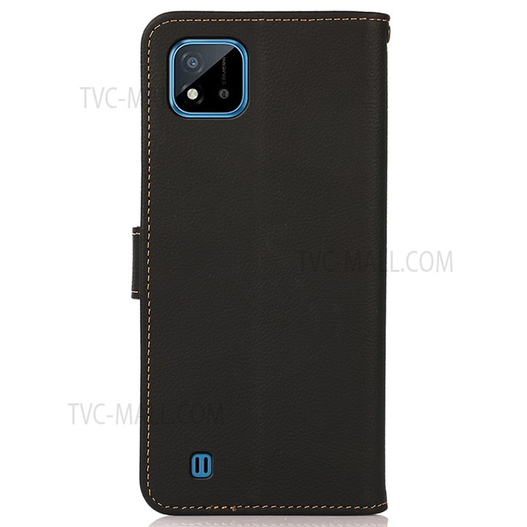 KHAZNEH Wallet Stand RFID Blocking Genuine Leather Phone Case for Realme C20/C11 - Black-3