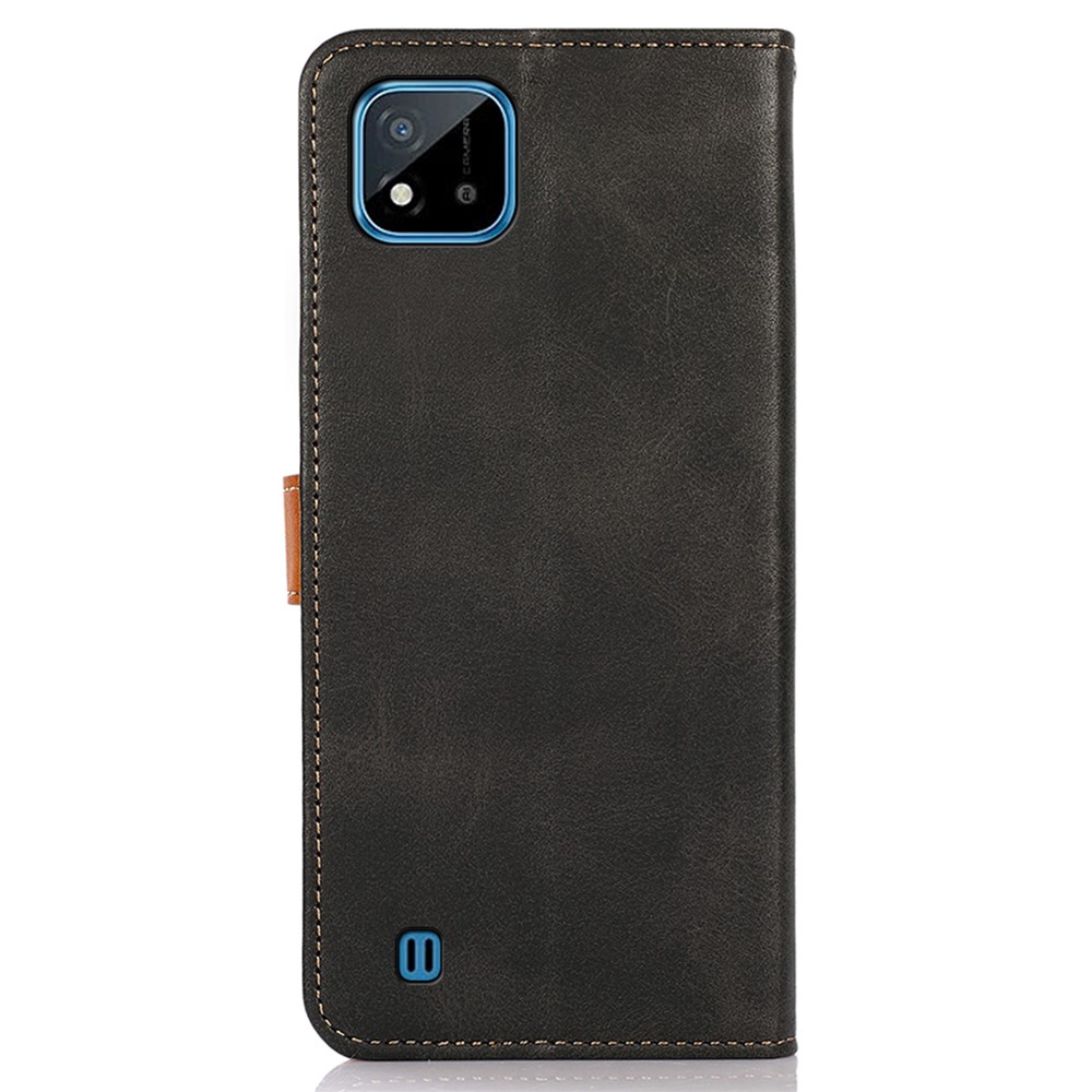 KHAZNEH Premium PU Leather Wallet Case Magnetic Golden Clasp Shockproof Flip Stand Phone Case for Realme C20 / C11 (2021) - Black-3