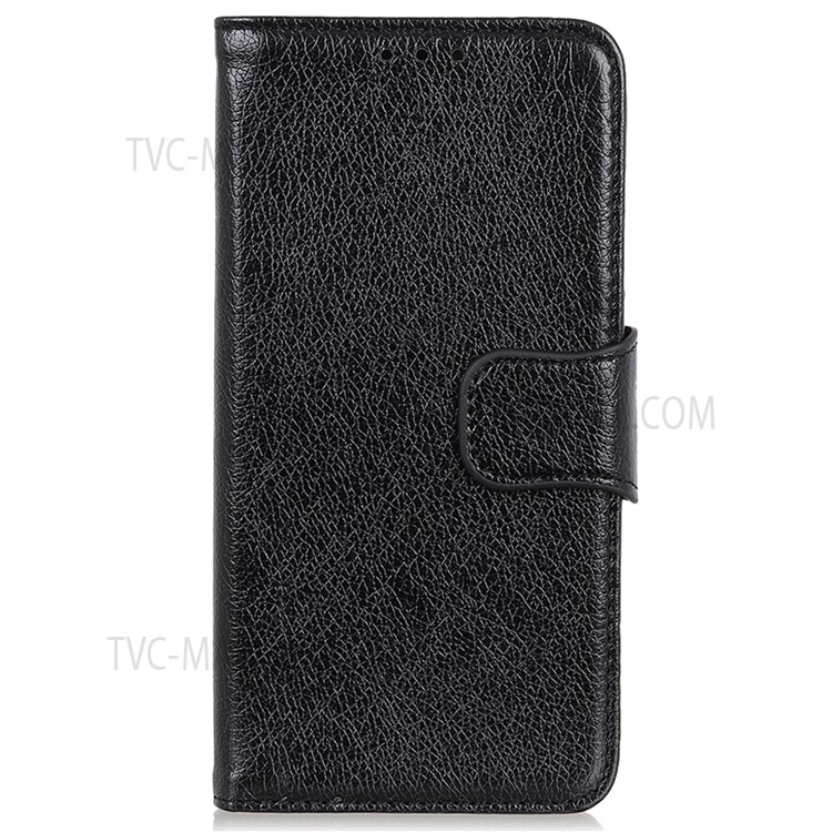 Full Protection Nappa Texture Split Leather Wallet Stand Magnetic Closure Shockproof Flip Cover for Realme C20 / C11 (2021) - Black-2