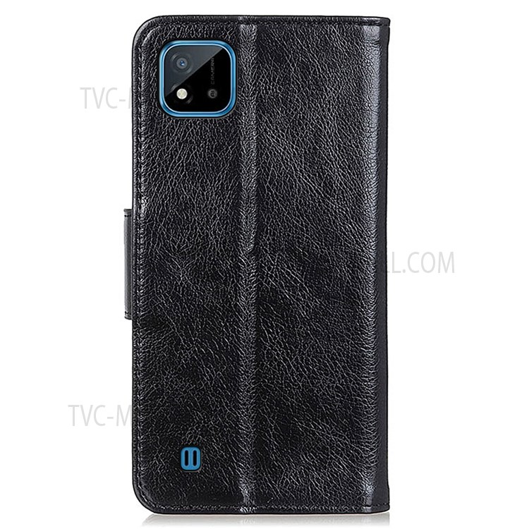 Full Protection Nappa Texture Split Leather Wallet Stand Magnetic Closure Shockproof Flip Cover for Realme C20 / C11 (2021) - Black-3