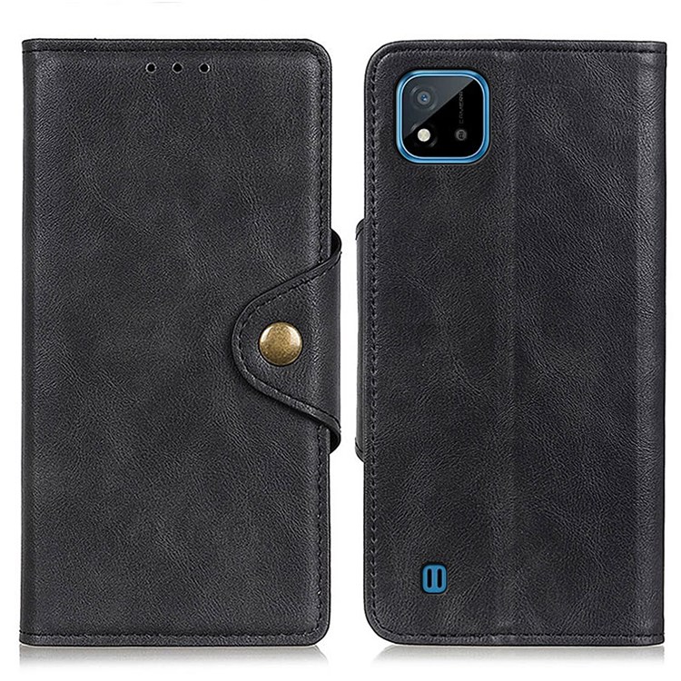 Premium PU Leather TPU Interior Shockproof Folio Stand Magnetic Brass Buckle Wallet Phone Case for Realme C20 / C11 (2021) - Black-1