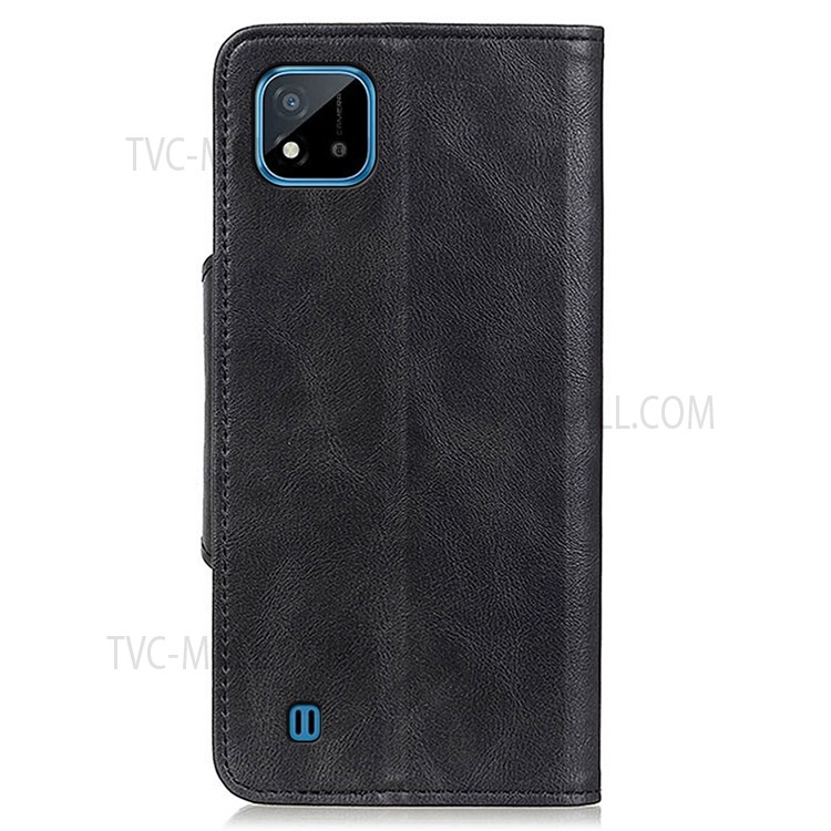 Premium PU Leather TPU Interior Shockproof Folio Stand Magnetic Brass Buckle Wallet Phone Case for Realme C20 / C11 (2021) - Black-3
