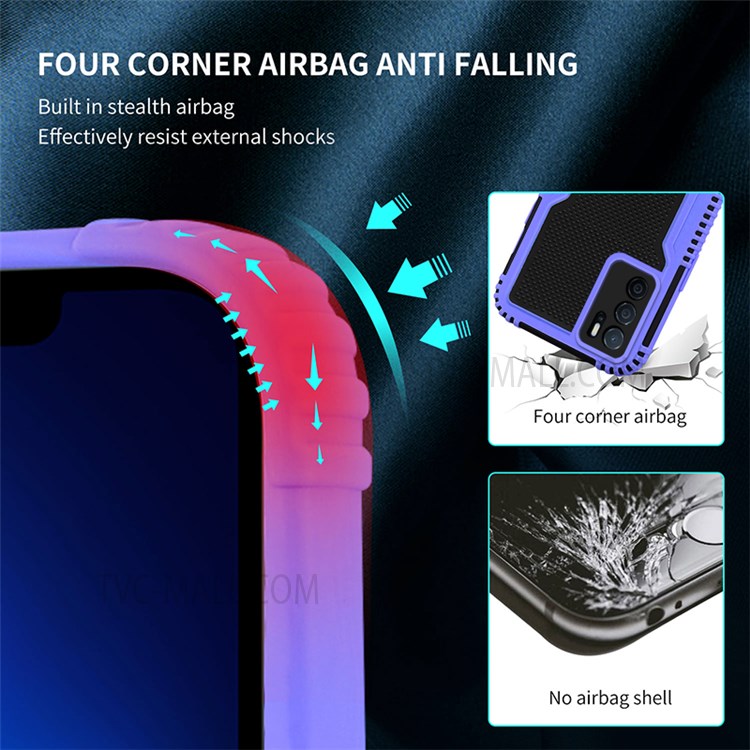 Dual Color Contrast Reinforced TPU Frame Hard PC Shockproof Protective Case for Oppo A16 / A16s / A54s - Purple-4