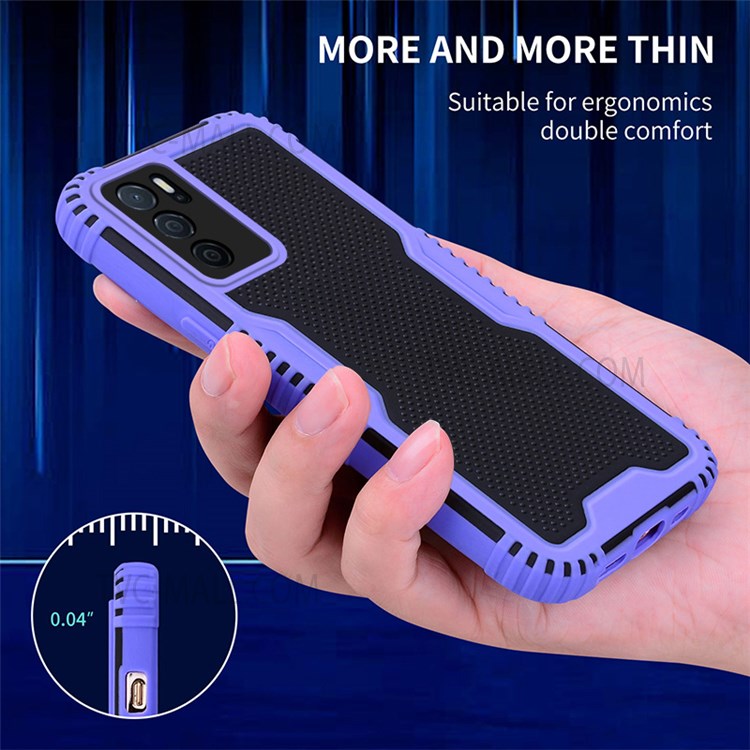 Dual Color Contrast Reinforced TPU Frame Hard PC Shockproof Protective Case for Oppo A16 / A16s / A54s - Purple-5