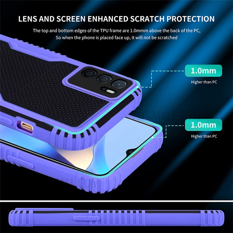 Dual Color Contrast Reinforced TPU Frame Hard PC Shockproof Protective Case for Oppo A16 / A16s / A54s - Purple-6