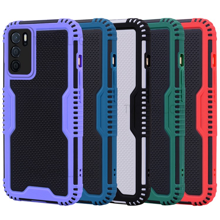 Dual Color Contrast Reinforced TPU Frame Hard PC Shockproof Protective Case for Oppo A16 / A16s / A54s - Purple-9
