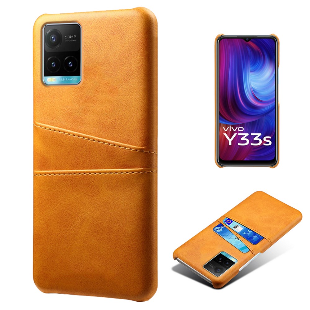 KSQ PU Leather + PC Anti-Scratch Hard Case with Dual Card Slots for vivo Y21/Y21s/Y33s - Orange-1
