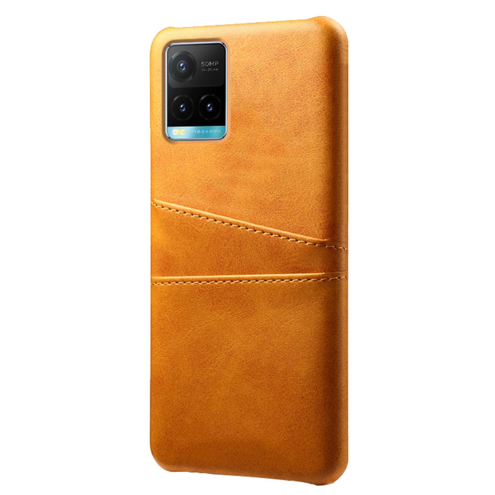 KSQ PU Leather + PC Anti-Scratch Hard Case with Dual Card Slots for vivo Y21/Y21s/Y33s - Orange-2