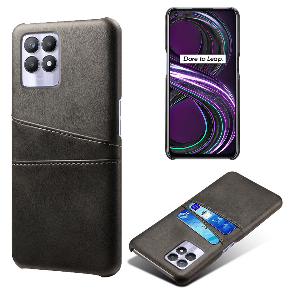 KSQ PU Leather + PC Combo Anti-Scratch Hard Case with Dual Back Card Slots for Realme 8i - Black-1