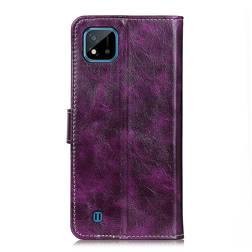 Vintage Style Crazy Horse Texture PU Leather Wallet Stand Flip Shockproof Protective Phone Case for Realme C20 / C11 (2021) - Purple-3