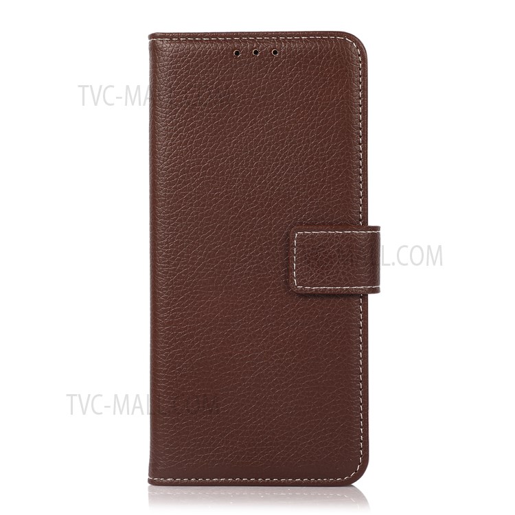 Book Flip Design Litchi Texture PU Leather Wallet Magnetic Closure Stand Protective Cover for Realme C20 / C11 (2021) - Brown-2