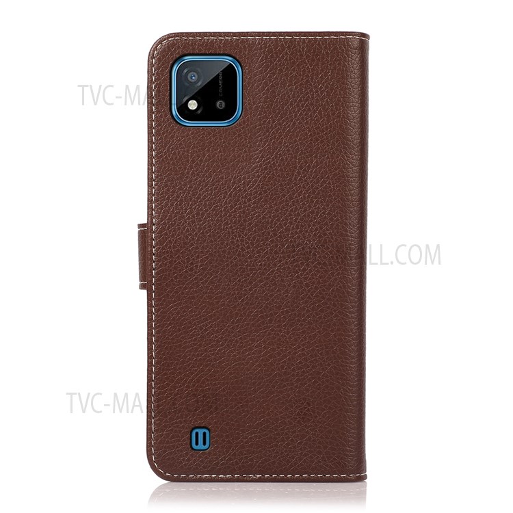 Book Flip Design Litchi Texture PU Leather Wallet Magnetic Closure Stand Protective Cover for Realme C20 / C11 (2021) - Brown-3