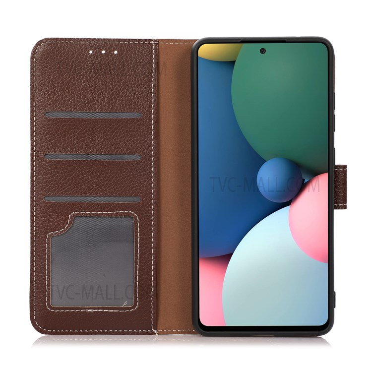Book Flip Design Litchi Texture PU Leather Wallet Magnetic Closure Stand Protective Cover for Realme C20 / C11 (2021) - Brown-4