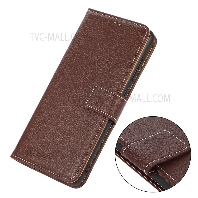 Book Flip Design Litchi Texture PU Leather Wallet Magnetic Closure Stand Protective Cover for Realme C20 / C11 (2021) - Brown-7