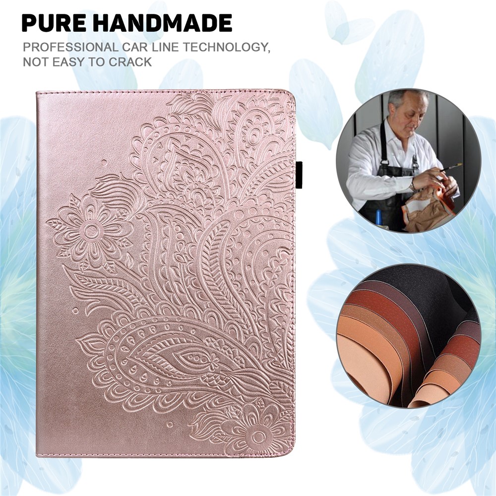Imprinting Flower Card Slots Stand Design PU Leather Tablet Cover Case for Realme Pad 10.4-inch - Rose-6