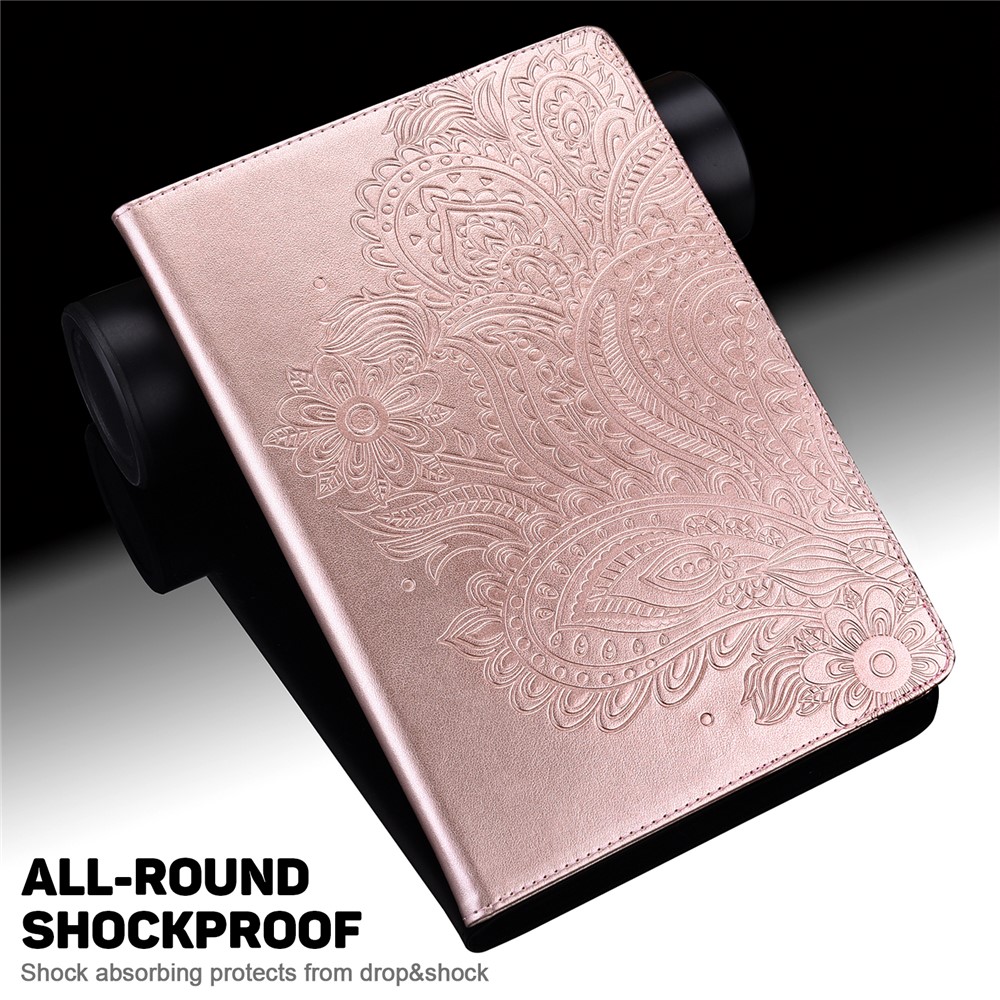 Imprinting Flower Card Slots Stand Design PU Leather Tablet Cover Case for Realme Pad 10.4-inch - Rose-7