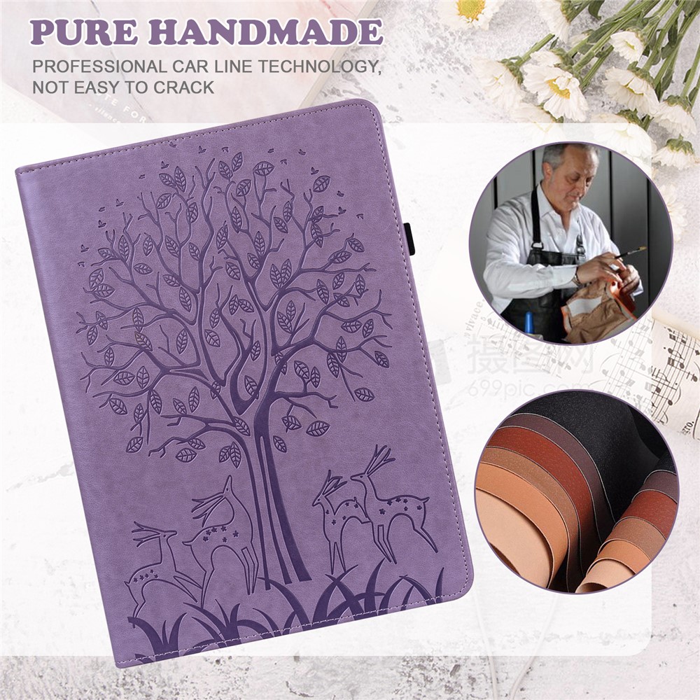 Imprinting Tree Deer Pattern PU Leather Card Slots Tablet Cover Shell with Stand for Realme Pad 10.4-inch - Purple-6