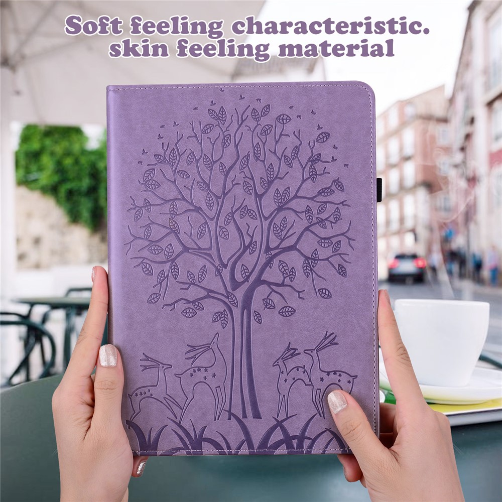 Imprinting Tree Deer Pattern PU Leather Card Slots Tablet Cover Shell with Stand for Realme Pad 10.4-inch - Purple-8