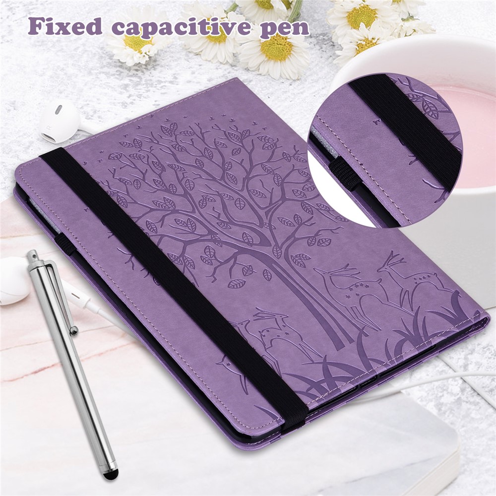 Imprinting Tree Deer Pattern PU Leather Card Slots Tablet Cover Shell with Stand for Realme Pad 10.4-inch - Purple-9