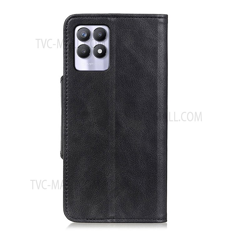 For Realme 8i Folio Flip Anti-Fall Phone Cover Brass Buckle Design PU Leather Wallet Stand Case with Magnetic Clasp - Black-3