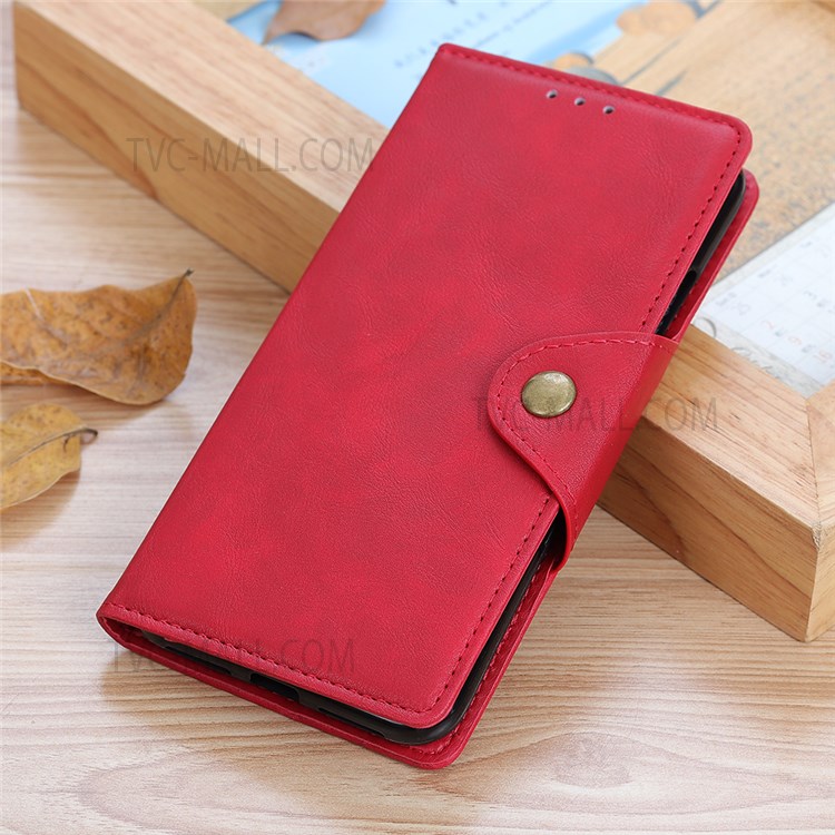 For Realme 8i Folio Flip Anti-Fall Phone Cover Brass Buckle Design PU Leather Wallet Stand Case with Magnetic Clasp - Red-10