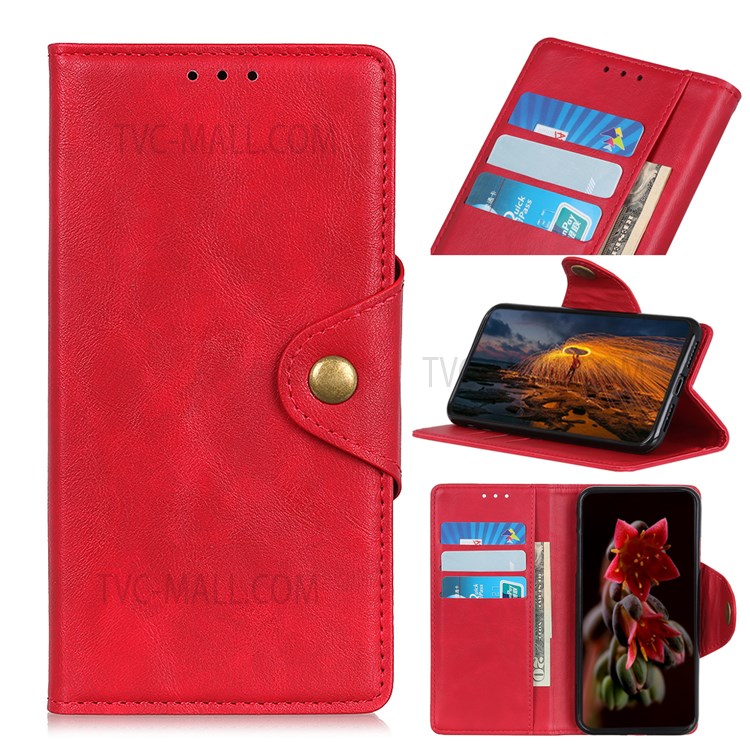 For Realme 8i Folio Flip Anti-Fall Phone Cover Brass Buckle Design PU Leather Wallet Stand Case with Magnetic Clasp - Red-11