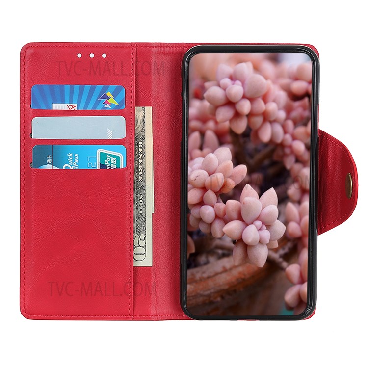 For Realme 8i Folio Flip Anti-Fall Phone Cover Brass Buckle Design PU Leather Wallet Stand Case with Magnetic Clasp - Red-5