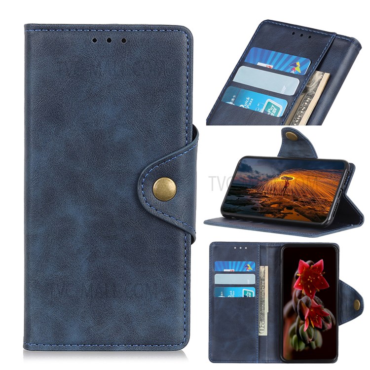 For Realme 8i Folio Flip Anti-Fall Phone Cover Brass Buckle Design PU Leather Wallet Stand Case with Magnetic Clasp - Blue-11