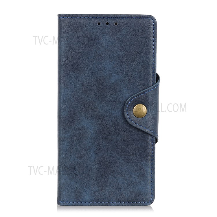 For Realme 8i Folio Flip Anti-Fall Phone Cover Brass Buckle Design PU Leather Wallet Stand Case with Magnetic Clasp - Blue-2