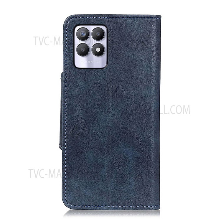 For Realme 8i Folio Flip Anti-Fall Phone Cover Brass Buckle Design PU Leather Wallet Stand Case with Magnetic Clasp - Blue-3