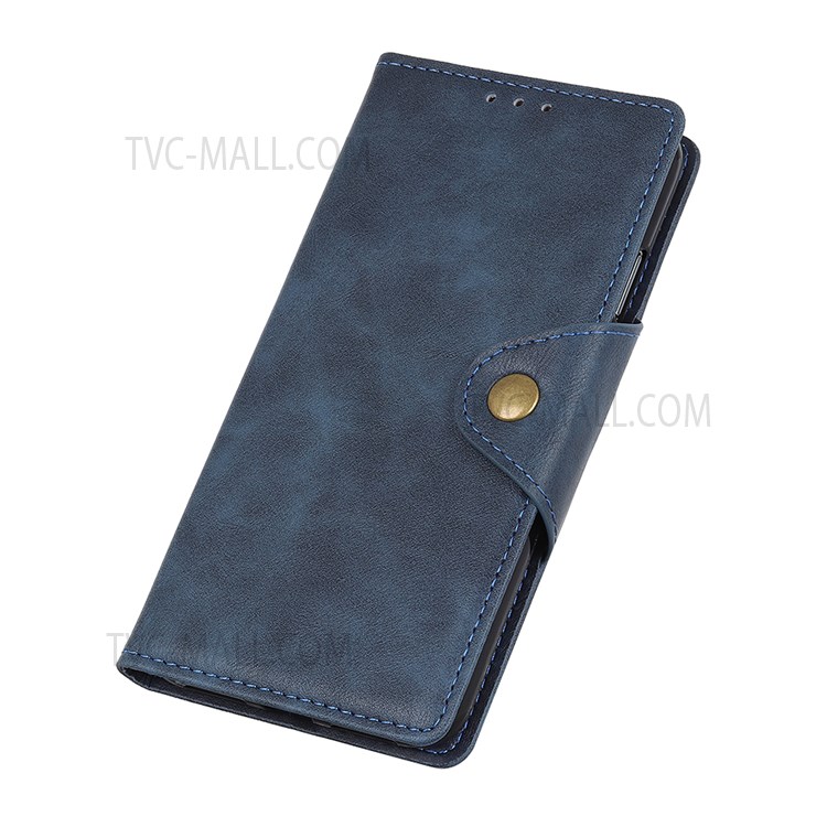 For Realme 8i Folio Flip Anti-Fall Phone Cover Brass Buckle Design PU Leather Wallet Stand Case with Magnetic Clasp - Blue-6
