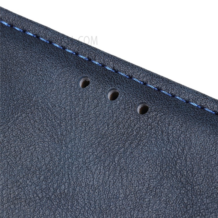For Realme 8i Folio Flip Anti-Fall Phone Cover Brass Buckle Design PU Leather Wallet Stand Case with Magnetic Clasp - Blue-8