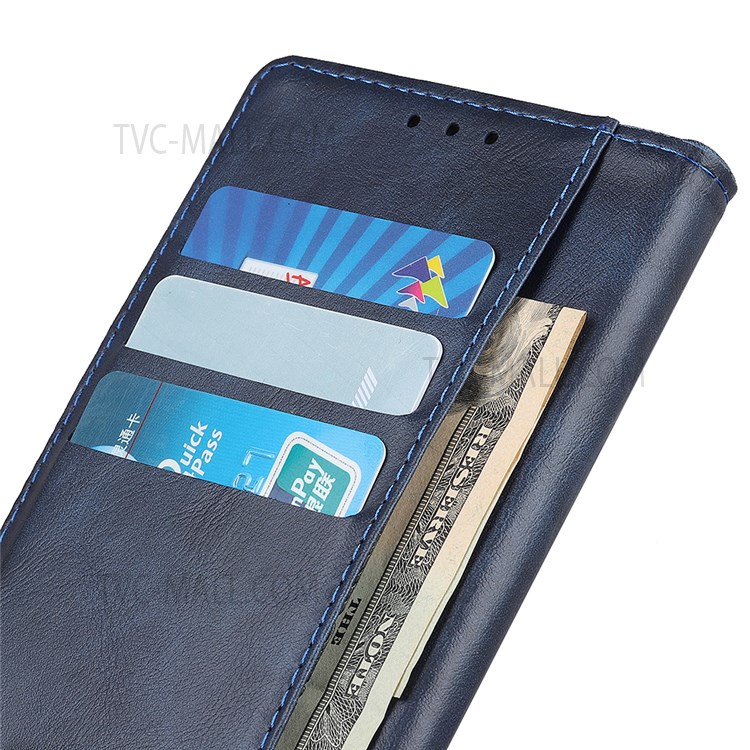 For Realme 8i Folio Flip Anti-Fall Phone Cover Brass Buckle Design PU Leather Wallet Stand Case with Magnetic Clasp - Blue-9