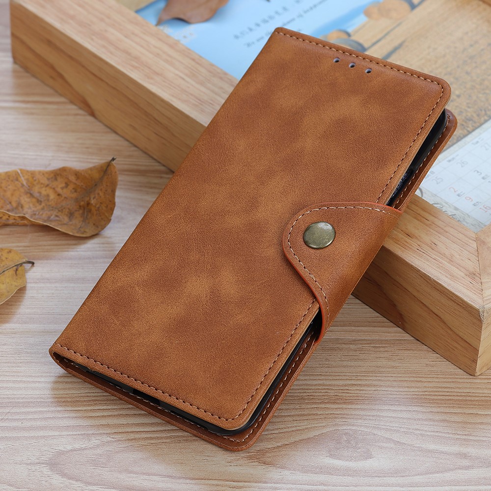 For Realme 8i Folio Flip Anti-Fall Phone Cover Brass Buckle Design PU Leather Wallet Stand Case with Magnetic Clasp - Brown-10
