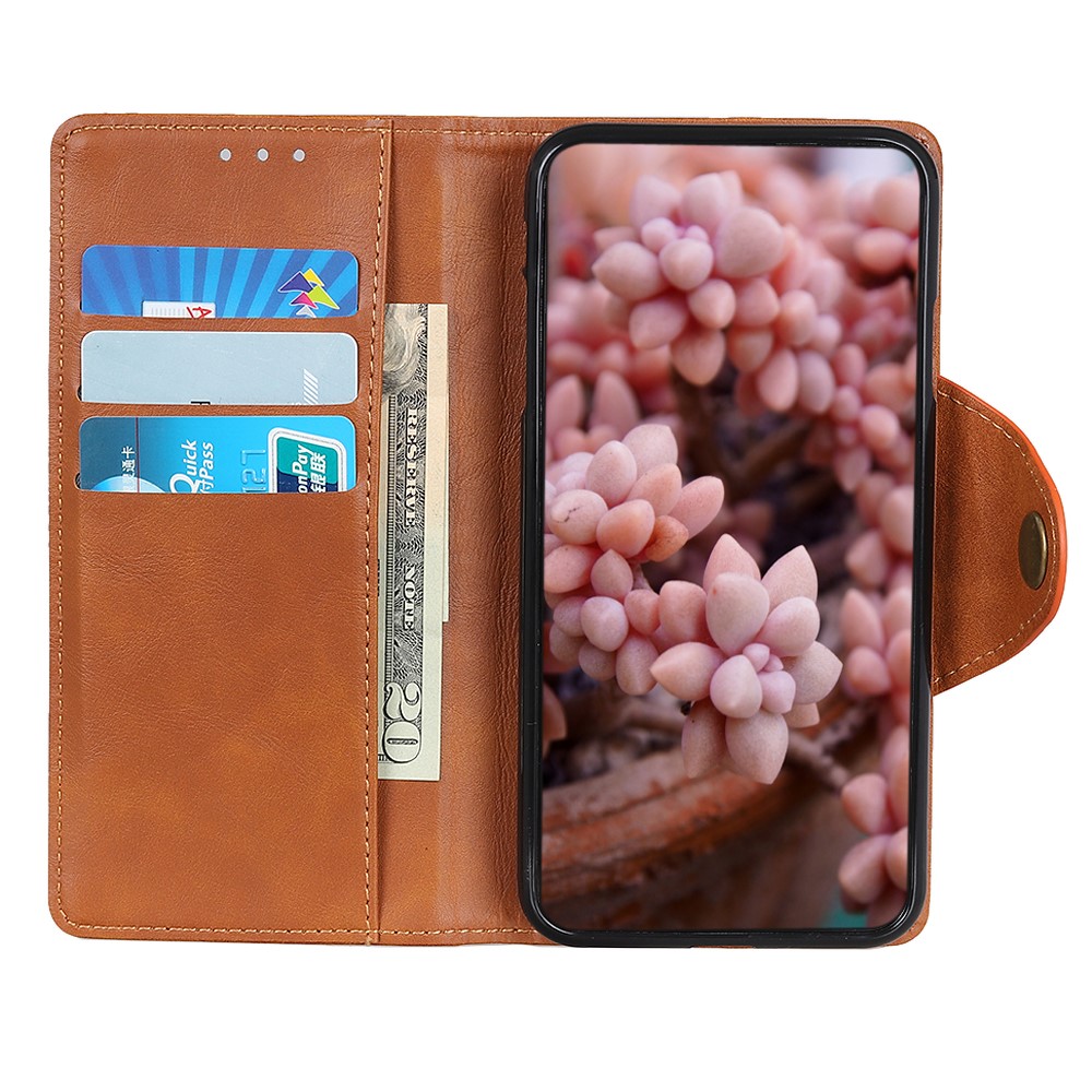For Realme 8i Folio Flip Anti-Fall Phone Cover Brass Buckle Design PU Leather Wallet Stand Case with Magnetic Clasp - Brown-5