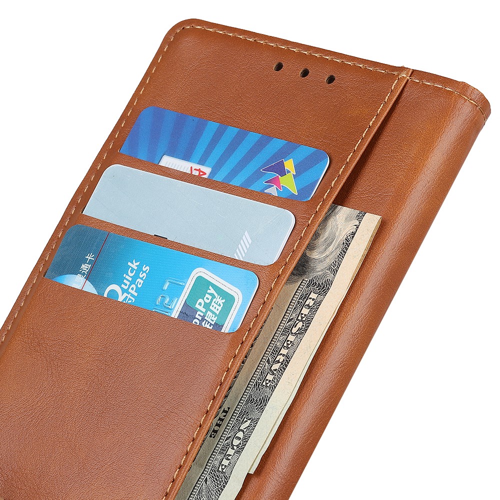 For Realme 8i Folio Flip Anti-Fall Phone Cover Brass Buckle Design PU Leather Wallet Stand Case with Magnetic Clasp - Brown-8